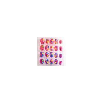 Glitter Kids Fake Nails , Pink and purple printing 3D false nail