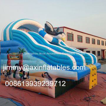 Custom PVC Materials Commercial Penguin Theme Inflatable Water Slide For Kids Events