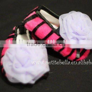 Hot Pink Zebra Print Shoes With Light Purple Rosettes Pettishoes Crib Shoes MAS33