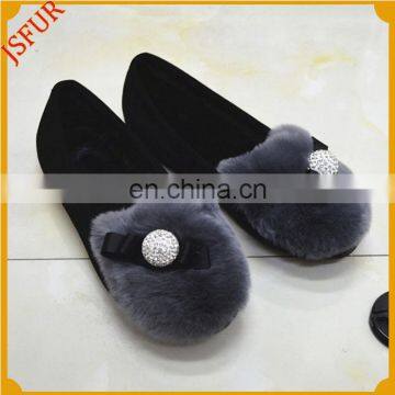 Top Quality Rex Rabbit Fur Pearl Winter Women Fur Shoes