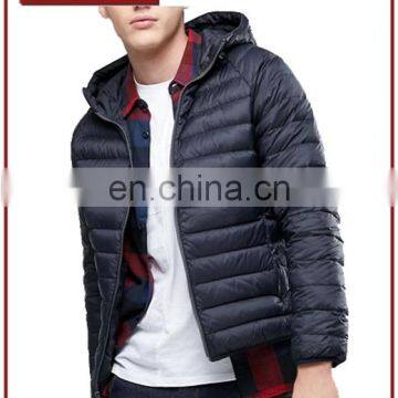 Factory OEM 100% Nylon Down Quilted Hooded Jacket Men Winter