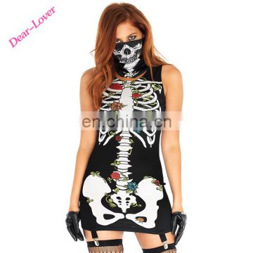 Sexy O-Neck Sleeveless Cosplay Scary Skeleton Halloween Costumes