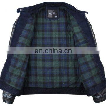 Lastest Design Mens Spring Denim Varisty Jacket With Leather Sleeves photo-2