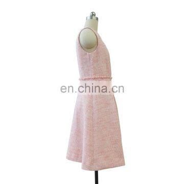Fashion Sexy Pink Sleeveless Tweed Dress for Women photo-5