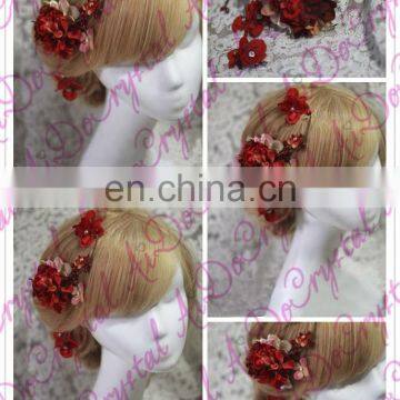 Aidocrystal Red Wedding Hairpiece Hair Flower Bridal Hair Clip Handmade Rhinestone Headpiece Hair Accessories photo-2