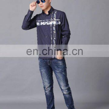 Top selling navy blue dress shirt custom print sublimation 2017 men shirt