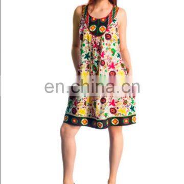 Indian party wear dresses Designer fashion women Sleeveless Cotton Printed Tunics whole seller spain