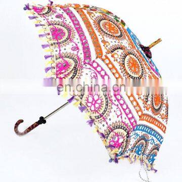 Women's Cotton Embroidered Umbrellas Maroon Ethnic Sun Protector Parasol Indian Embroidered Sun Parasol Vintage Decor Umbrella