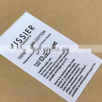 Custom printed care instruction polyester satin garment care label with logo printing