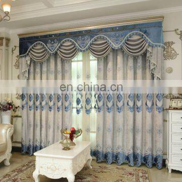 Luxury style Blue Embroidery sheer voile curtains for living room