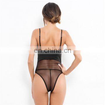 Sexy Black Lace Deep V Hollow Bodysuit Fashion Embroidery Flower Patchwork Catsuit Transparent Mesh Ladies Body Jumpsuits photo-6