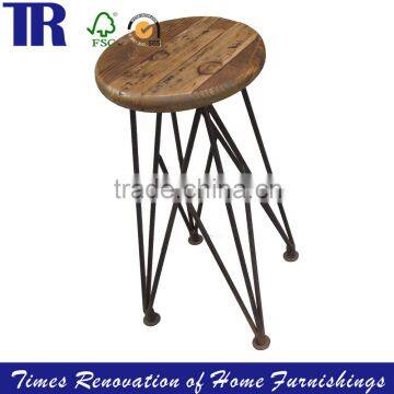 Wood Stool with Metal Leg,Rustic Wood Stool,Antique Stool