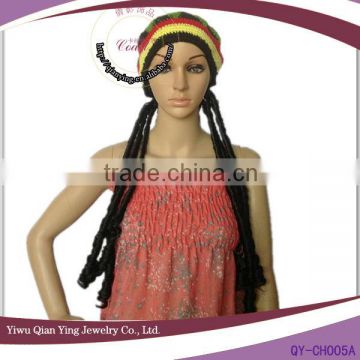 Fahion knitted rasta tam dreadlocks hat with braid wig