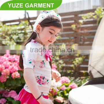Beautiful Flower Printed Children Bath Suits Fancy Swimwear With Cap Wholesale photo-2