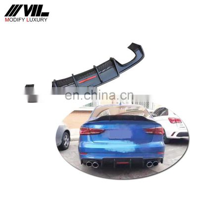 For Audi A3 SLINE S3 Sedan 2017-2018 Rear Bumper Diffuser