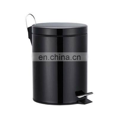 Bathroom Household round waste bin metal black trash can