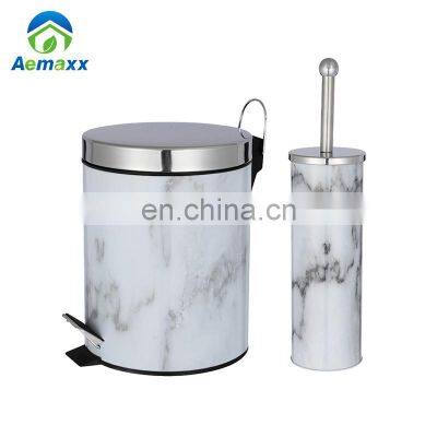 Luxury Hotel Stainless Steel Bathroom Use With Foot Pedal Marble Waste Bin photo-4