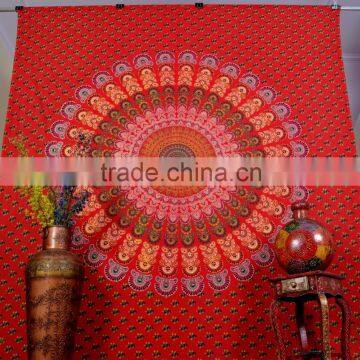 Indian Tapestry Cotton Mandala Print Red Vintage Wall Hanging Multicolored Tapestries Throw Bedsheet