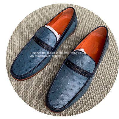 Genuine Full Shoes Ostrich Leather Cowhide Sole Hand-Sewn Slip-On Casual Men's Shoes Special Offer