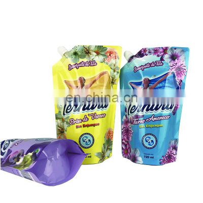 custom refillable squeeze barrier leak proof flexible packaging fabric softener pouches spout for laundry detergent liquid bag