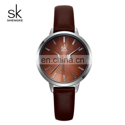 SHENGKE Simple Lady Watch Elegant Dial Soft Leather Band Japanese Quartz Movement Wristwatch Gift For Girl K9017L