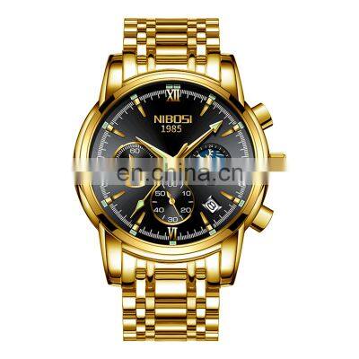 NIBOSI Luxury Military Watch Men Quartz Clock Male Full Steel Casual Business Casual Watch 30m Waterproof Date 2516