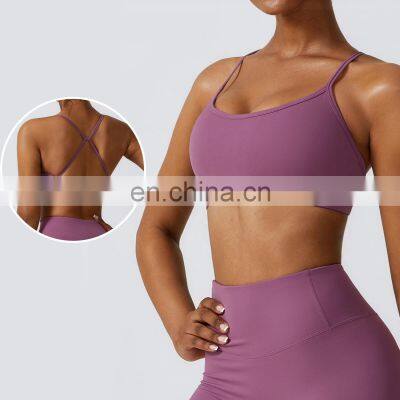 Factory Supply Backless Sports Sling Straps Gym Bras Yoga Women Soft Sweat-Wicking Tank Tops 78nylon 22spandex