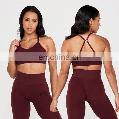 Custom Logo Ins Hot Seamless Adjustable Thin Strap Sports Bra Butt Lift Leggings Gym Yoga Suit Set Women Fitness Active Wear