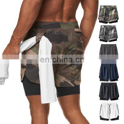 New Hot Sale Men's Quick Dry Sportswear Shorts Two In One Fitness Shorts With Side Pockets Gym Wear Clothing Shorts