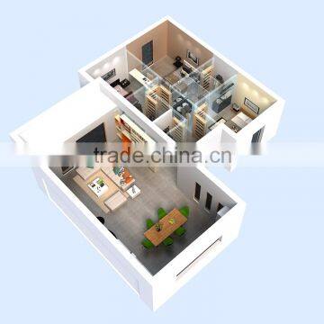 Interior render architectural visualiation bird view