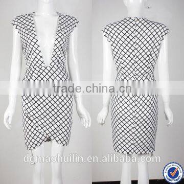 latest casual dress designs fashion low v neck women casual one piece dress in check print