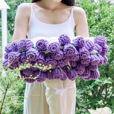 PURPLE CARNATIONS ROSES CROCHET FLOWER BOUQUET BLANKET photo-3