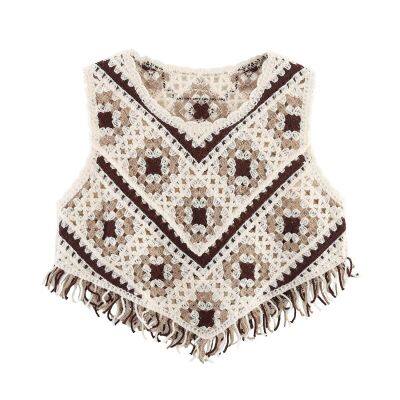 New western-style knitted hook and flower fashionable temperament vest vest vest vest vest round neck lace
