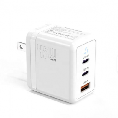 45Вт GaN Быстрый зарядчик с двумя портами USB-C и портом USB-A, зарядное устройство для стен PD 3.0 с розетками для ЕС и США