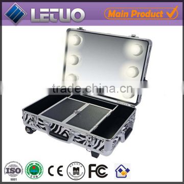 Hot sale black aluminum makeup case with lights