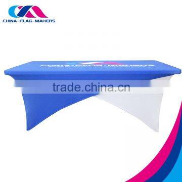 custom logo print elastic long table cover in lycras manufacture