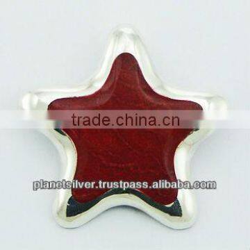 925 Sterling Silver Red Sponge Coral Star Inlay Pendant