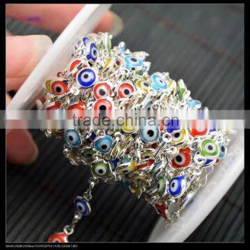 LFD-0013C ~ Wholesale Silver Plated Wire Wrapped Mixed Color Evil Eye Stone Chain Beaded Jewelry Making