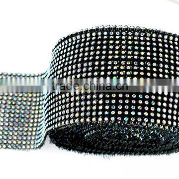 Highest Quality Elastic Rhinestone Rolls18 Rows Elastic Crystal Stone Trimming Mesh With Plastic Ribbon for DIY Decoration photo-2