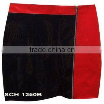 Black and Red Women Short PVC Skirt