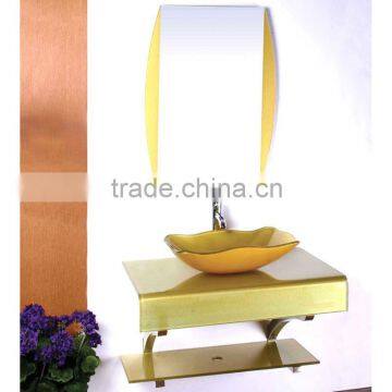 High Quality Tempered Wall Hung Glass Washing Sink, Coffe Color Glass with Stainless Steel Holder