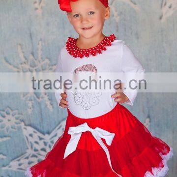 Xmas Girls Red White Pettiskirt Tutu Rhinestone Santa Tee 2pcs Party Dress 1-7Y