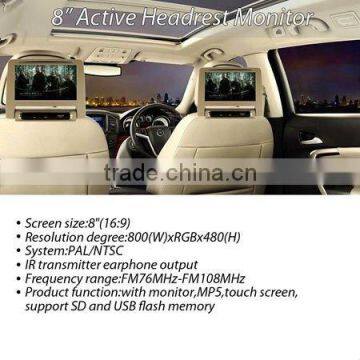 8 inch active headrest monitor with USB SD Touch screen rear view camera mirror