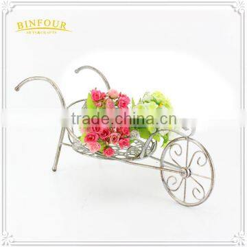 Metal White Wheelbarrow Shaped Planter Holder Flower Pot photo-2