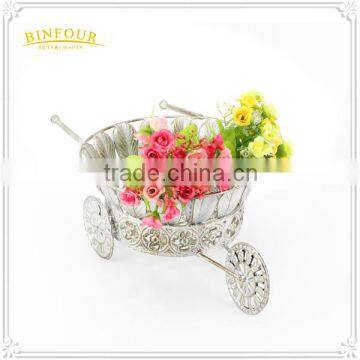 Silver Iron Race Track Wheelbarrow Shaped Planter Holder photo-3