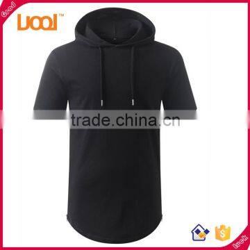 Fashion side zipper longline t shirt men tall t-shirt with hood