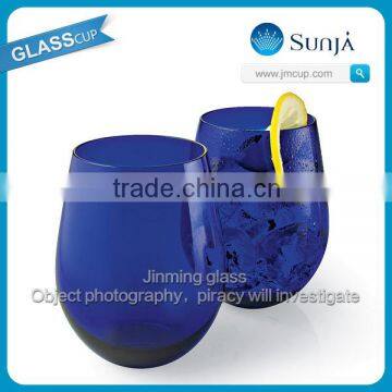 Wholesale OEM Stemless wine glass Icy cocktail glass tumbler blue colored stemless Tumbler