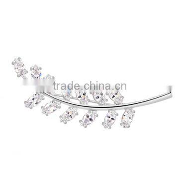 Platinum Plated Designer Leaf Brooch With AAA+ Cz Micro Pave Setting for Women and Men