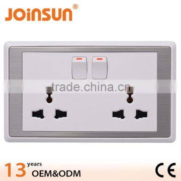 Double 3-feet universal 13A wall socket with switch