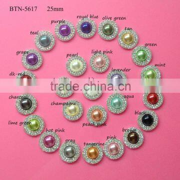 2015 Hot selling 25mm double row rhinestone with pearl button for decorating clothes & flower in stock (btn-5617)